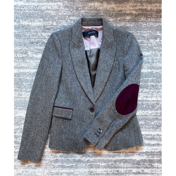 Zara Collection 100% Lambswool Blazer Dark Grey Herringbone - Picture 1 of 4